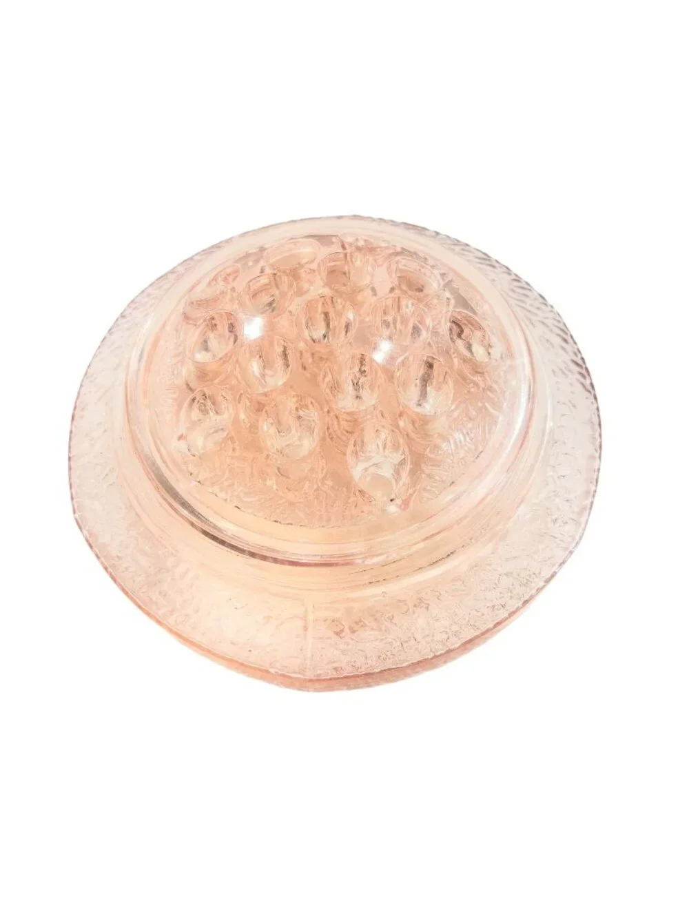 Vintage Pink Depression Glass Flower Frog Round Textured Design Superb